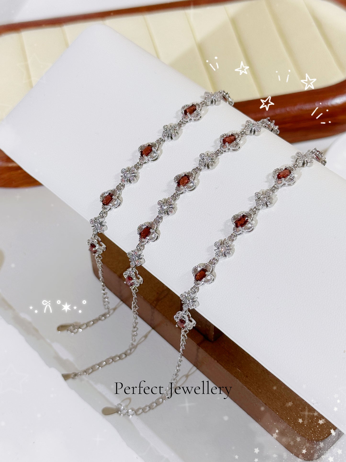 🍀Red Garnet Clover Bracelet✨ | 四葉草紅石榴手鍊❤️