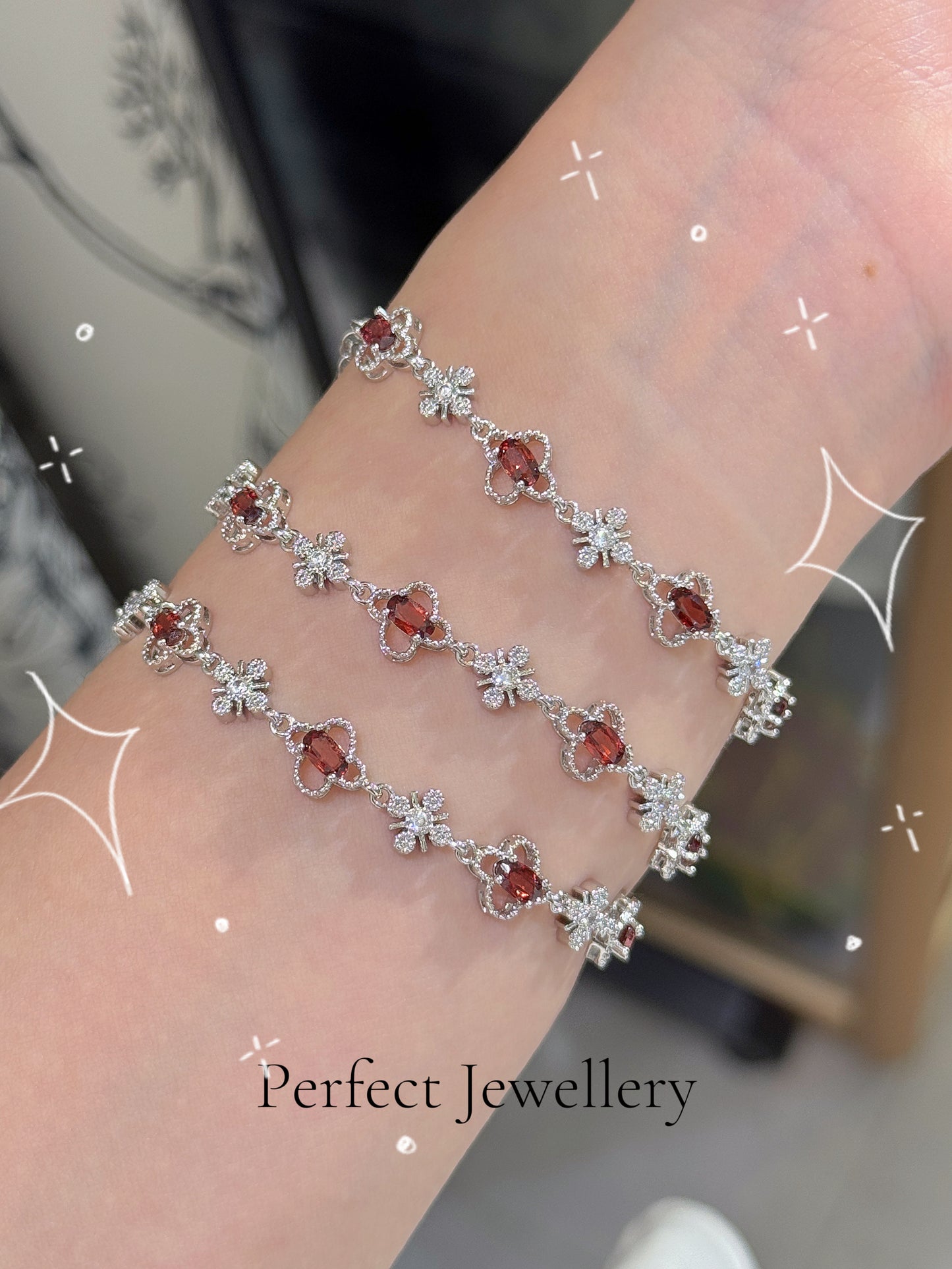 🍀Red Garnet Clover Bracelet✨ | 四葉草紅石榴手鍊❤️