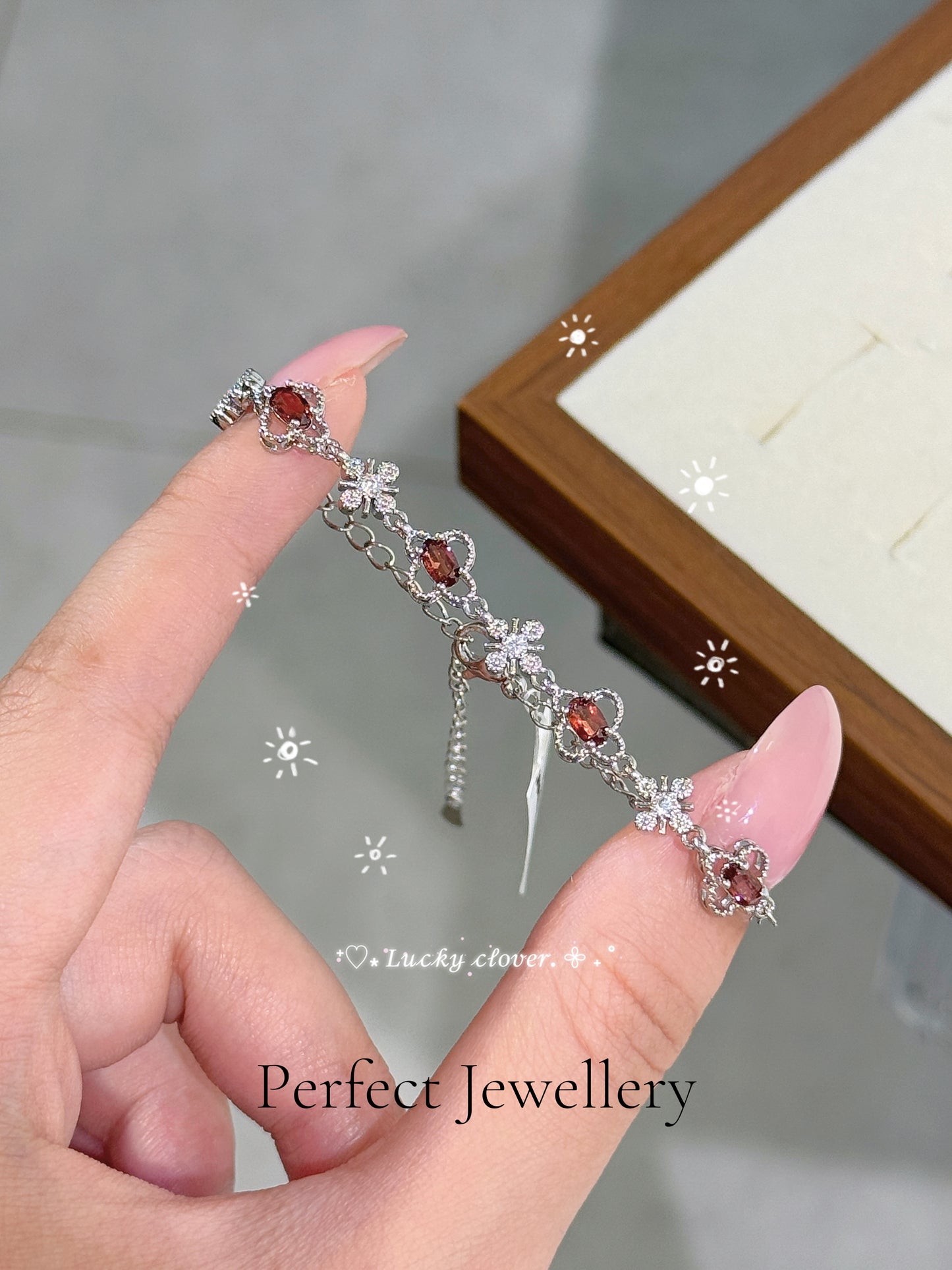 🍀Red Garnet Clover Bracelet✨ | 四葉草紅石榴手鍊❤️