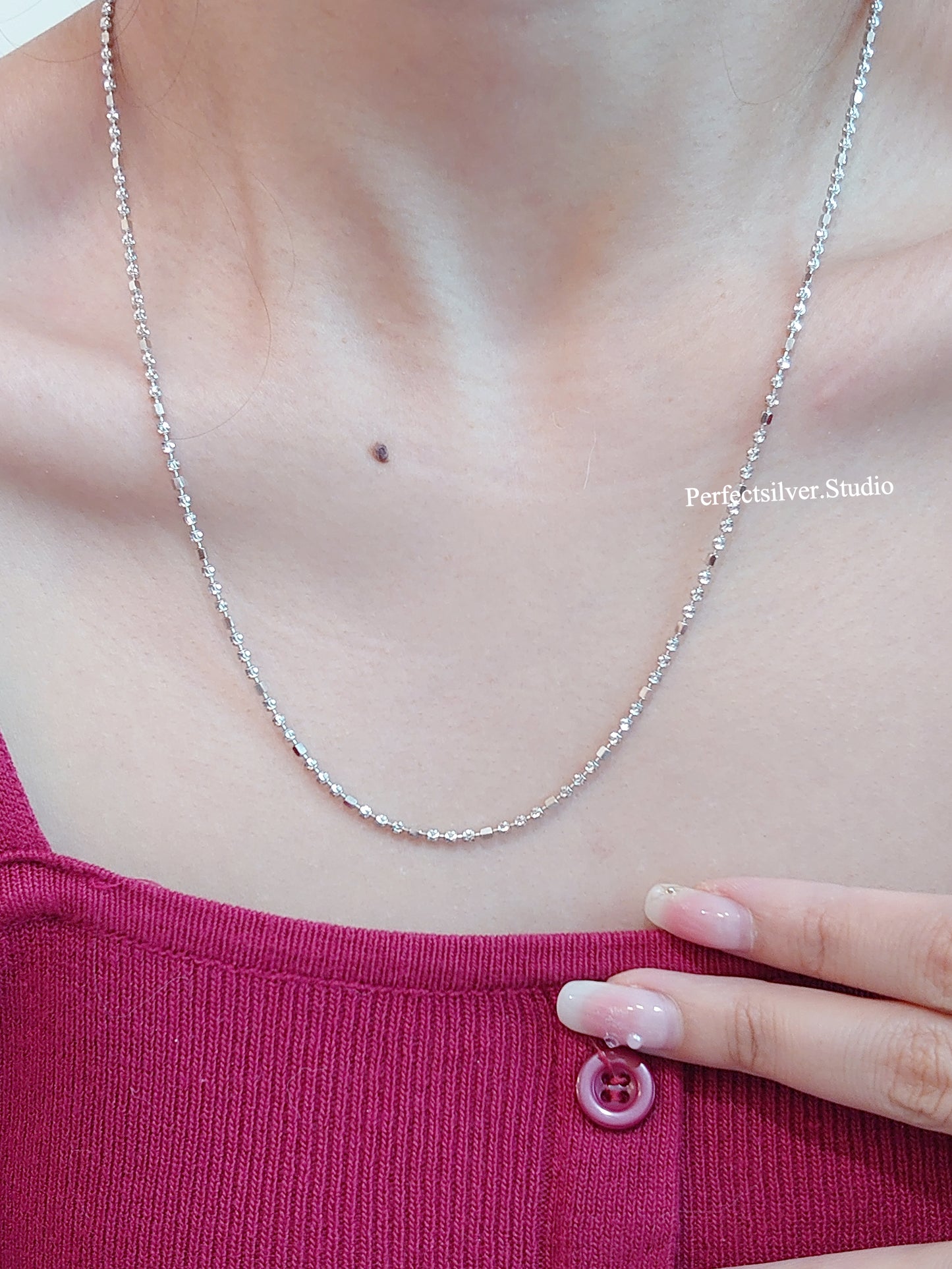 [S925] ✨Moon cut Bead Necklace | 月亮切銀鏈✨