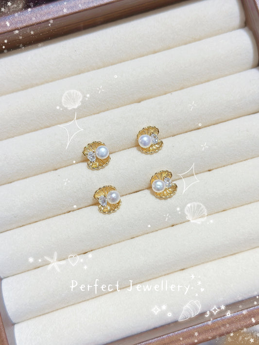 [Brass] Freshwater Pearl Earring | 淡水珍珠小貝殼🐚耳釘