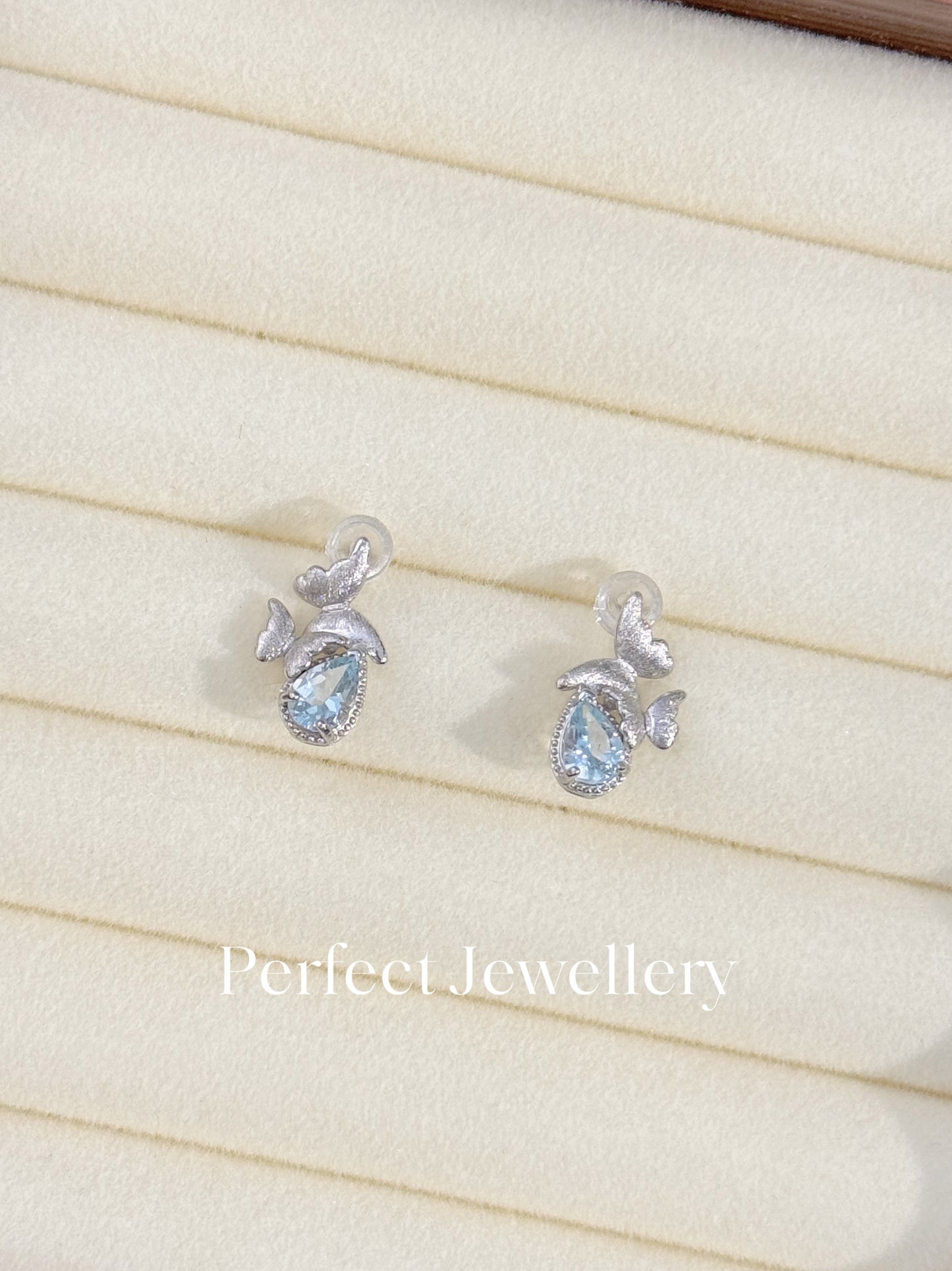 [S925] ✨Aquamarine Nabi🦋 Earrings ｜ 海藍寶蝴蝶耳釘🌊💙✨