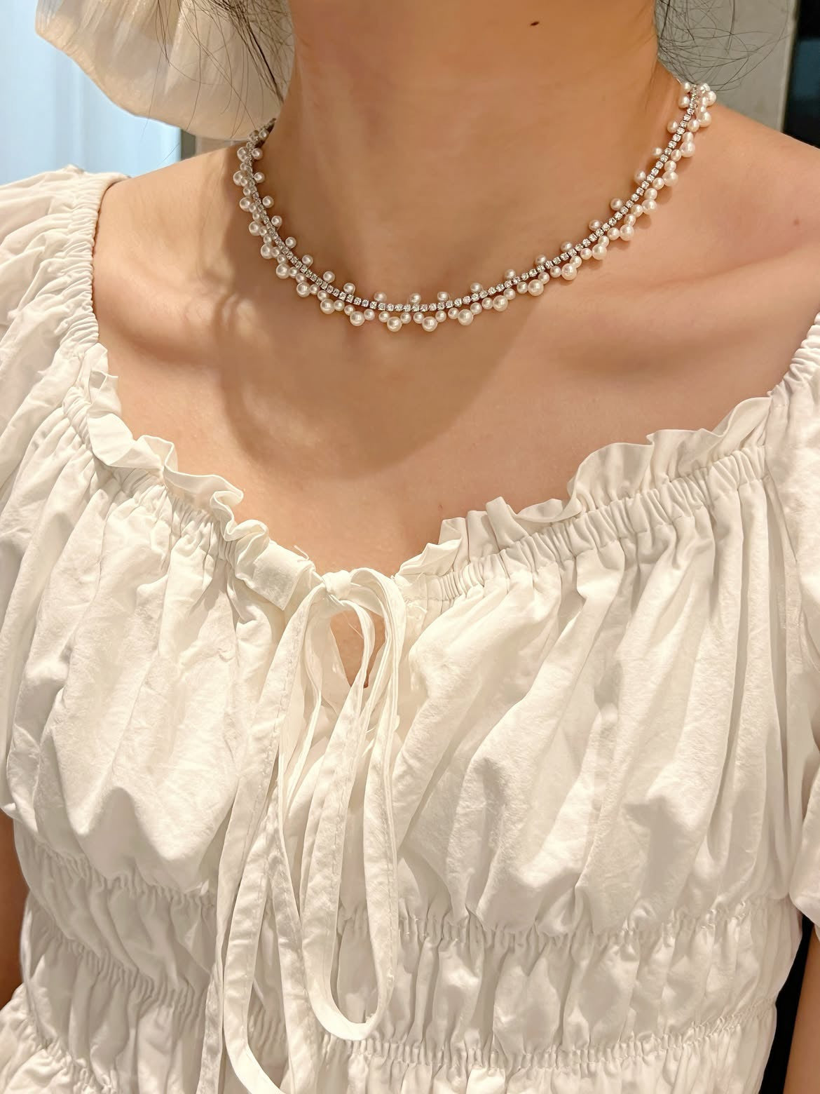 Camilla 💫Freshwater Pearl Brass Necklace｜淡水珍珠蕾絲編織頸鏈✨