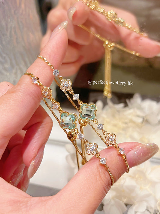 ✨💚Mint Green Clover Brass Bracelet｜ 奧地利水晶四葉草手鏈🍀✨（預售）