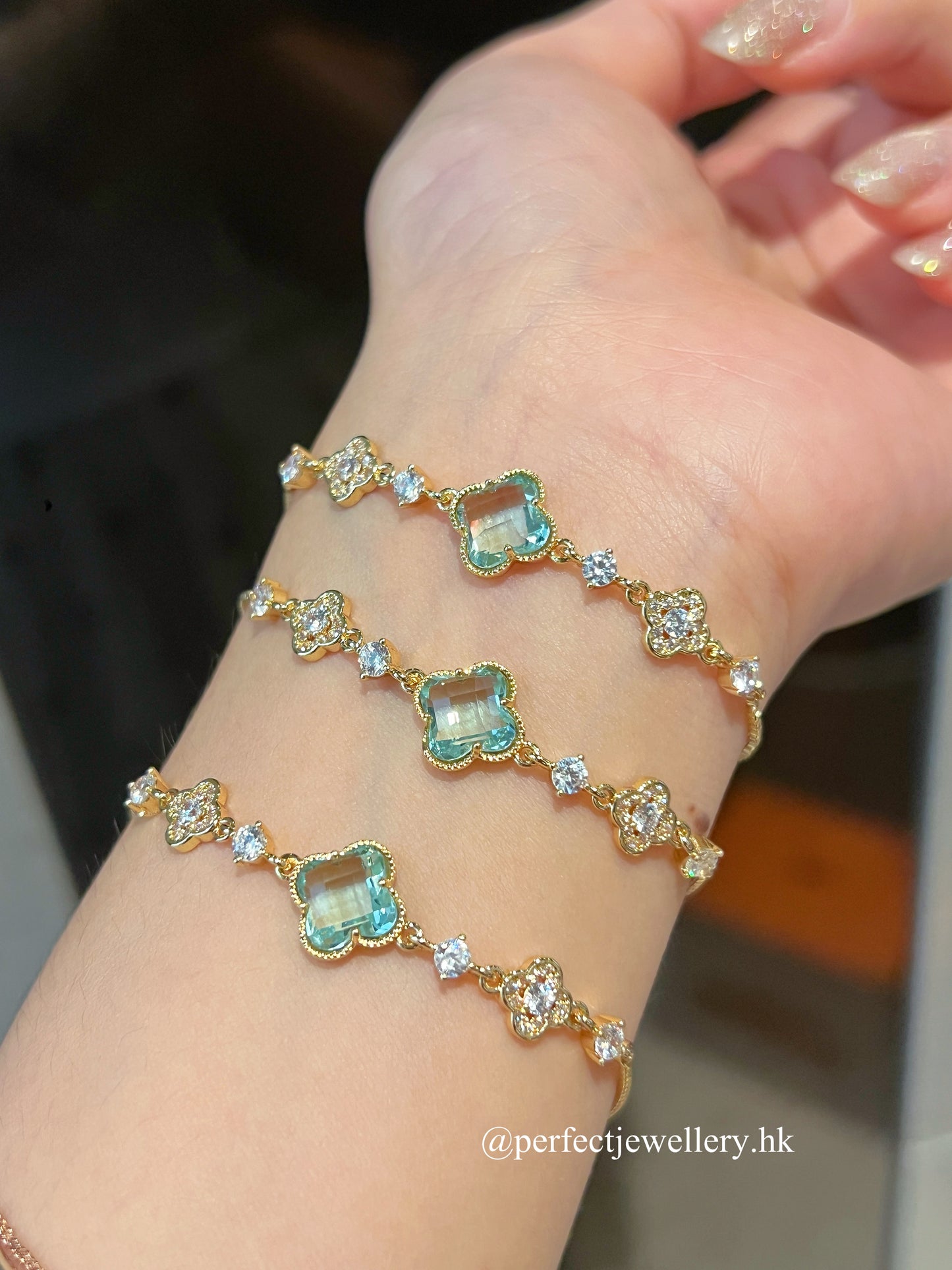 ✨💚Mint Green Clover Brass Bracelet｜ 奧地利水晶四葉草手鏈🍀✨