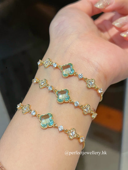 ✨💚Mint Green Clover Brass Bracelet｜ 奧地利水晶四葉草手鏈🍀✨