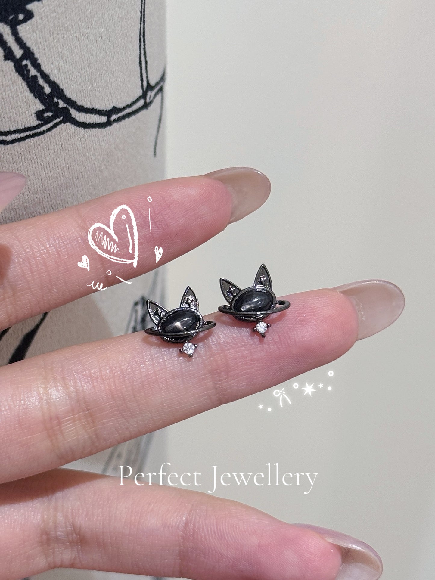 [Brass] Hypersthene Earring✨金運石小黑貓🐈‍⬛耳釘