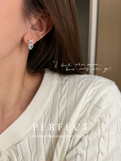 ✨Aquamarine 💙Ribbon Earrings｜海藍寶蝴蝶結🎀耳釘✨