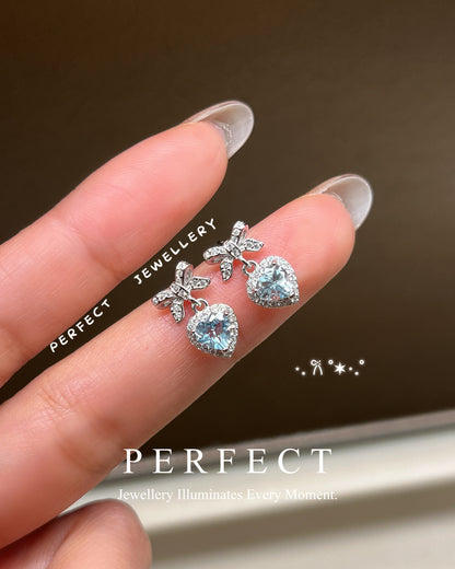 ✨Aquamarine 💙Ribbon Earrings｜海藍寶蝴蝶結🎀耳釘✨