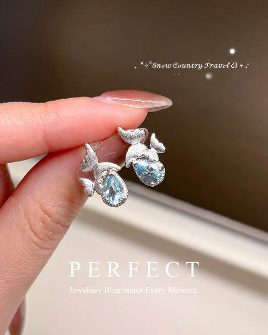 [S925] ✨Aquamarine Nabi🦋 Earrings ｜ 海藍寶蝴蝶耳釘🌊💙✨