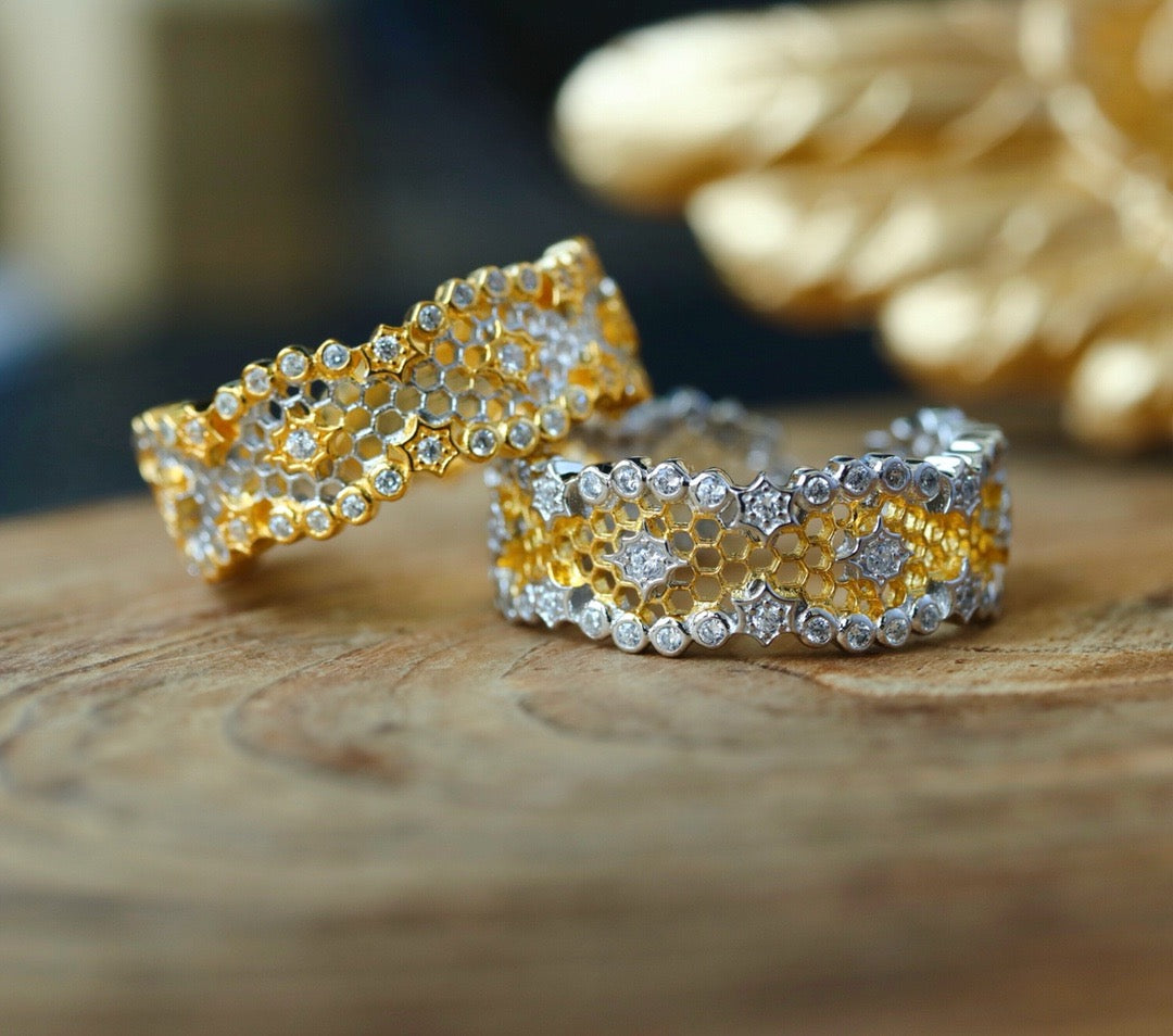 ［S925］✨Italian 🍯HoneyComb Ring | 義大利蜂巢開口戒指✨