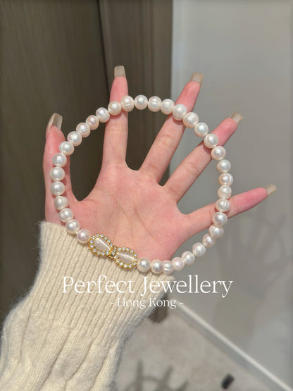 Freshwater Pearl Choker | 螺紋淡水珍珠蝴蝶結Choker