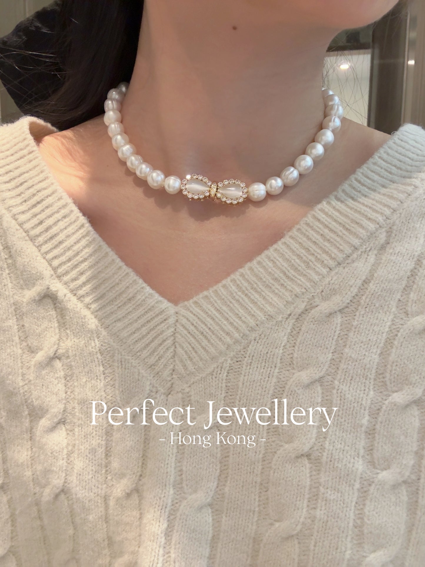 Freshwater Pearl Choker | 螺紋淡水珍珠蝴蝶結Choker