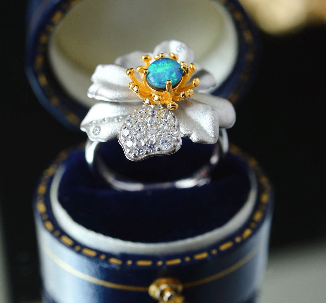 ［S925] ✨Italian Australian Opal Ring | 義大利🇮🇹澳洲澳寶花花戒指✨