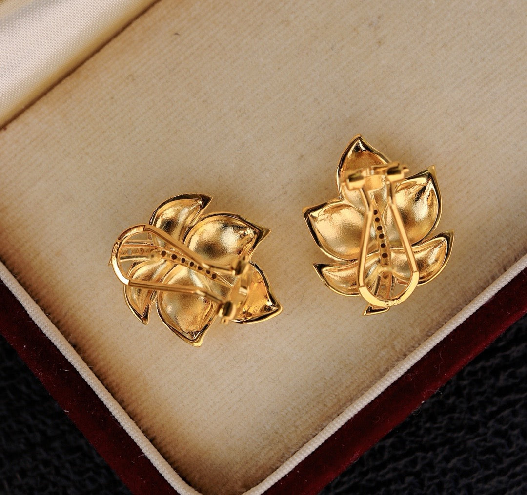 [S925] ✨Italian 🍁 Leaves Topaz Earrings | 義大利拉絲托帕石樹葉耳釘✨