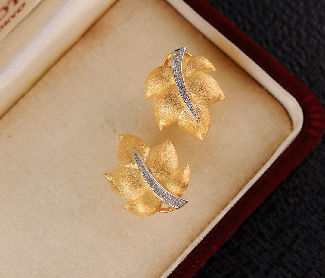 [S925] ✨Italian 🍁 Leaves Topaz Earrings | 義大利拉絲托帕石樹葉耳釘✨