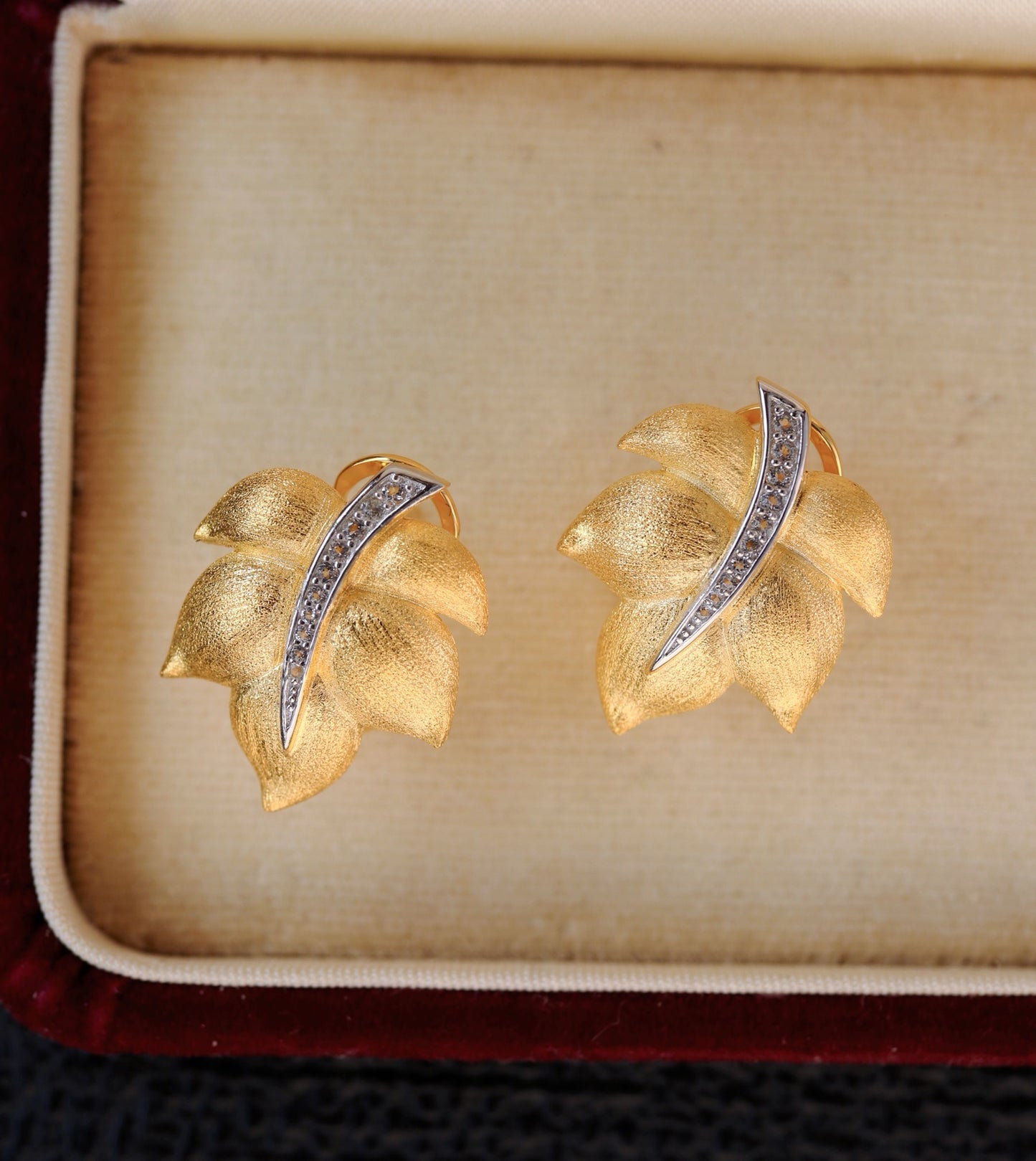 [S925] ✨Italian 🍁 Leaves Topaz Earrings | 義大利拉絲托帕石樹葉耳釘✨