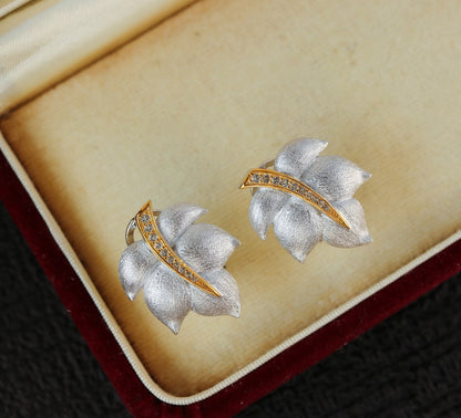 [S925] ✨Italian 🍁 Leaves Topaz Earrings | 義大利拉絲托帕石樹葉耳釘✨