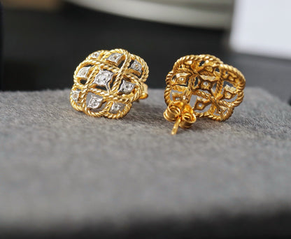 [S925] ✨Italian Argyle💠 Topaz Earrings | 意大利編織菱形托帕石耳釘✨