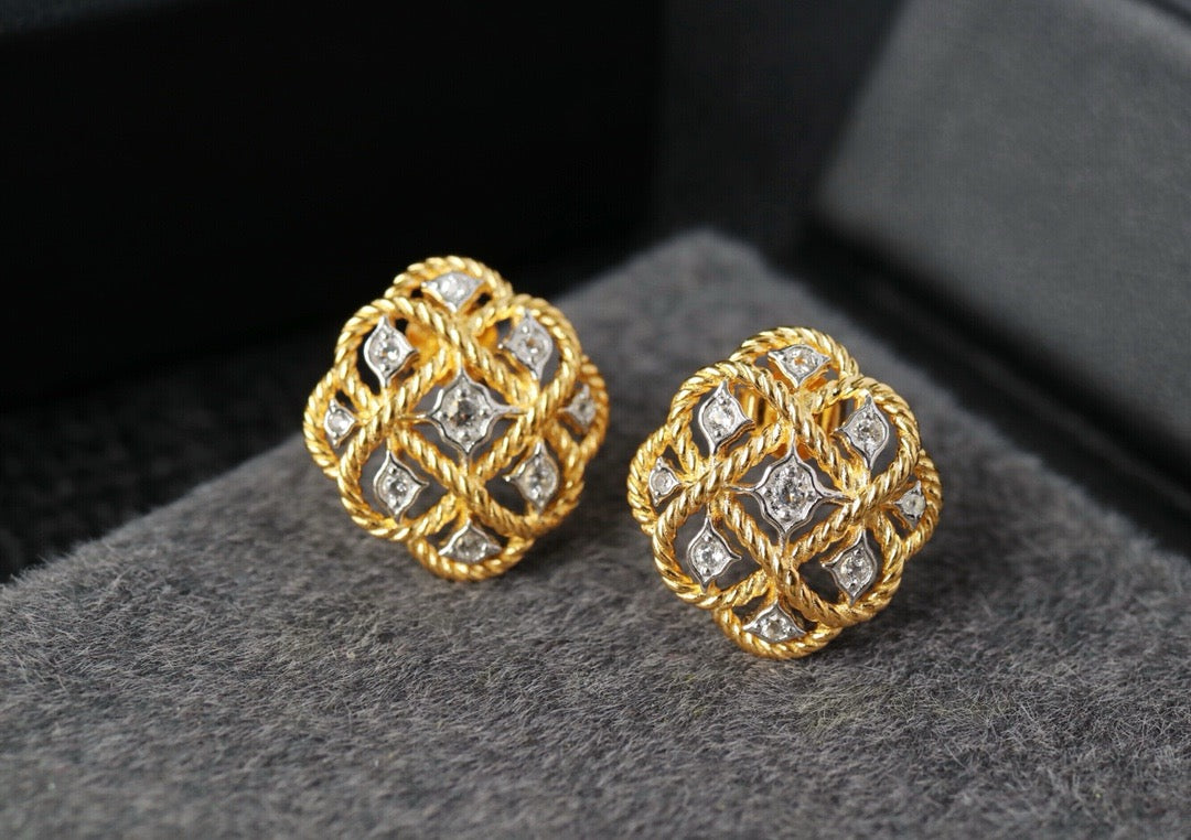 [S925] ✨Italian Argyle💠 Topaz Earrings | 意大利編織菱形托帕石耳釘✨