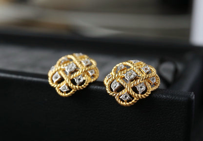 [S925] ✨Italian Argyle💠 Topaz Earrings | 意大利編織菱形托帕石耳釘✨