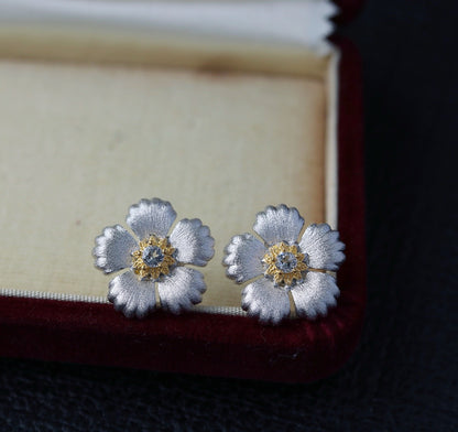 [S925] ✨Italian Flora 🌼 Topaz Earrings｜義大利拉絲花朵托帕石耳釘✨