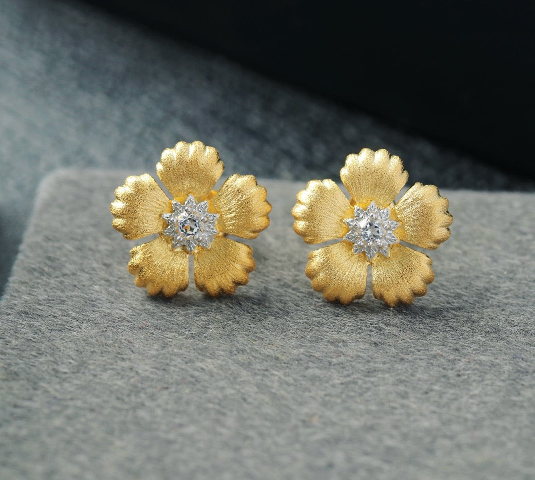 [S925] ✨Italian Flora 🌼 Topaz Earrings｜義大利拉絲花朵托帕石耳釘✨