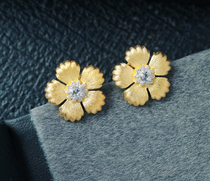 [S925] ✨Italian Flora 🌼 Topaz Earrings｜義大利拉絲花朵托帕石耳釘✨