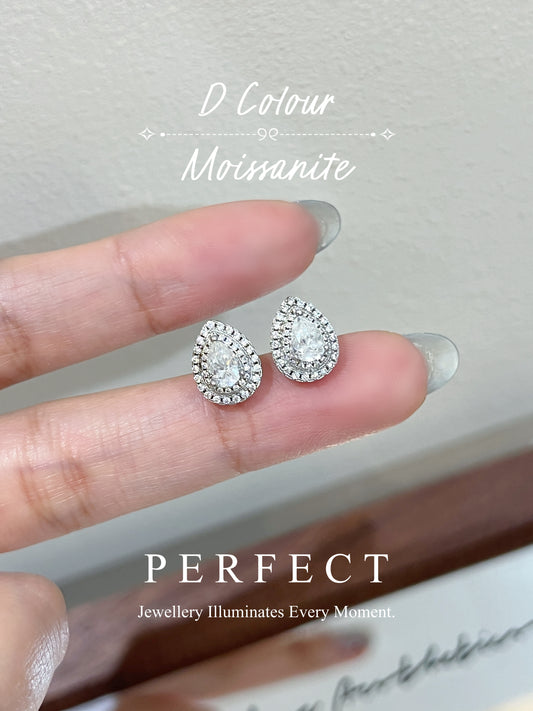 1ct D Colour Moissanite S925 Earrings｜莫桑鑽水滴圍鑲耳釘