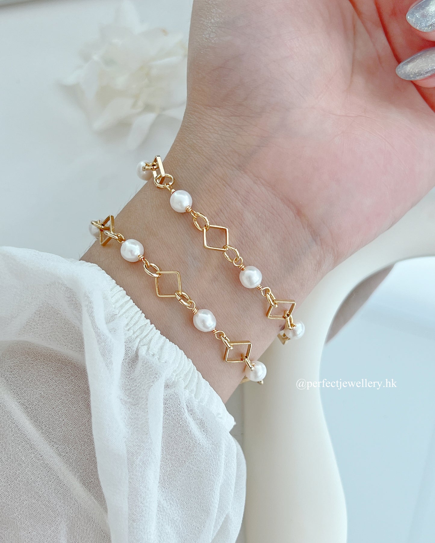 ✨Freshwater Pearl Bracelet ｜淡水珍珠菱格手鏈