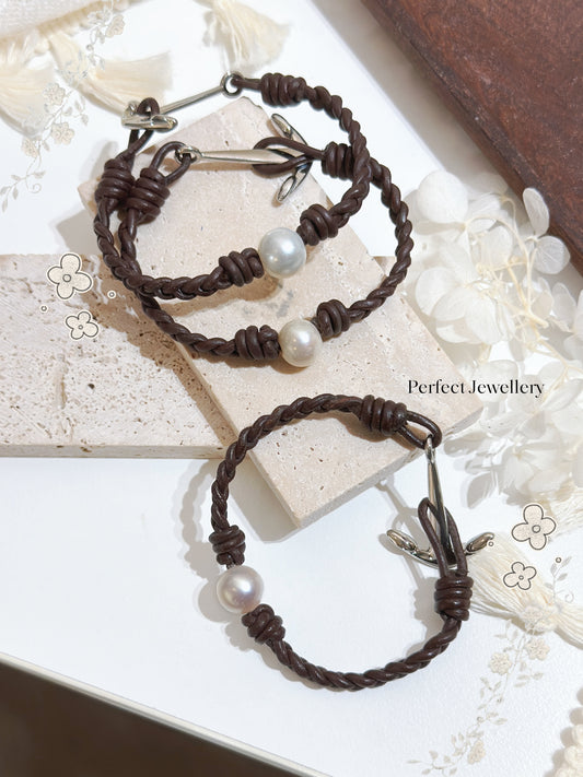 [Sale] 牛皮編織淡水珍珠手繩 Freshwater Pearl Bracelet