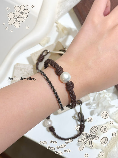 [Sale] 牛皮編織淡水珍珠手繩 Freshwater Pearl Bracelet