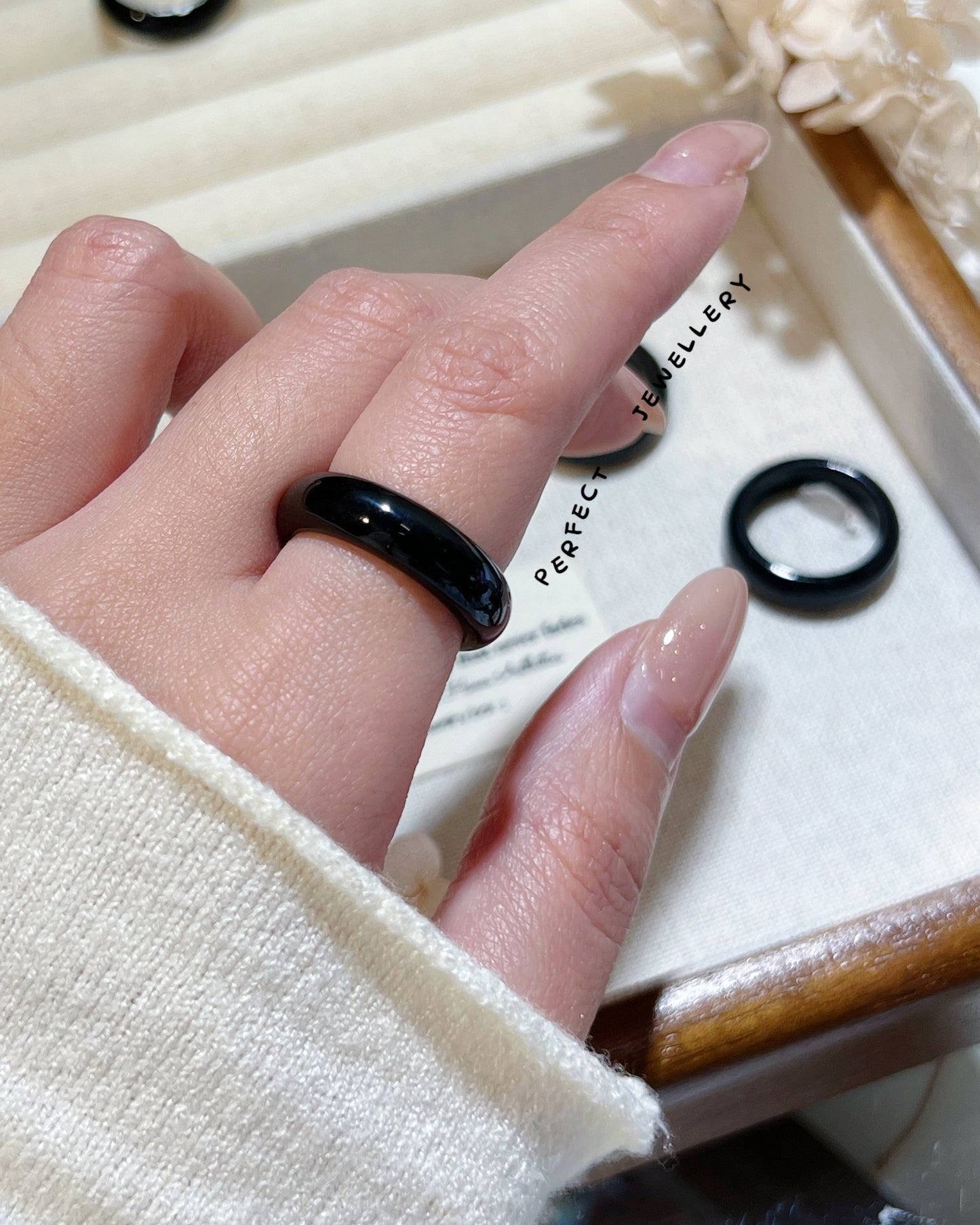 ✨Black Agate Ring 🖤♠️| 天然黑瑪瑙戒指✨🐈‍⬛