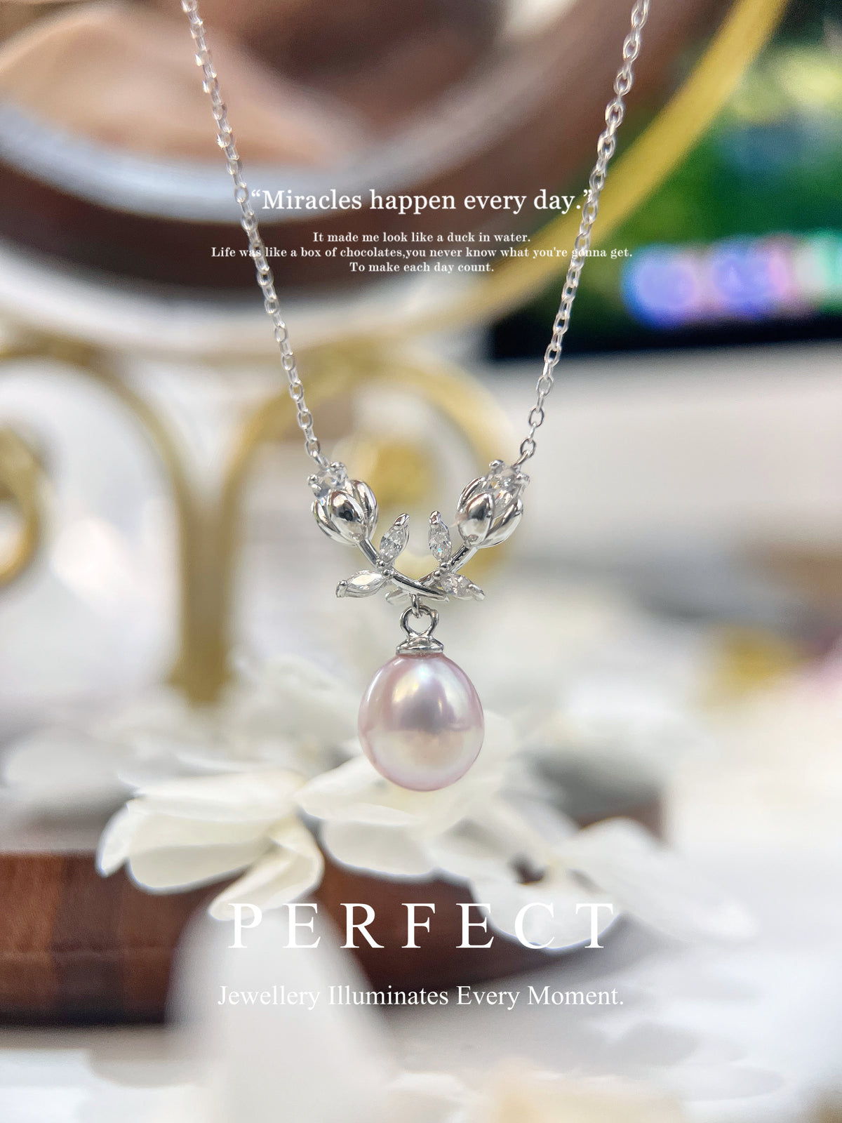 Freshwater Pearl S925 Necklace | 玫瑰花淡水珍珠項鏈jcy