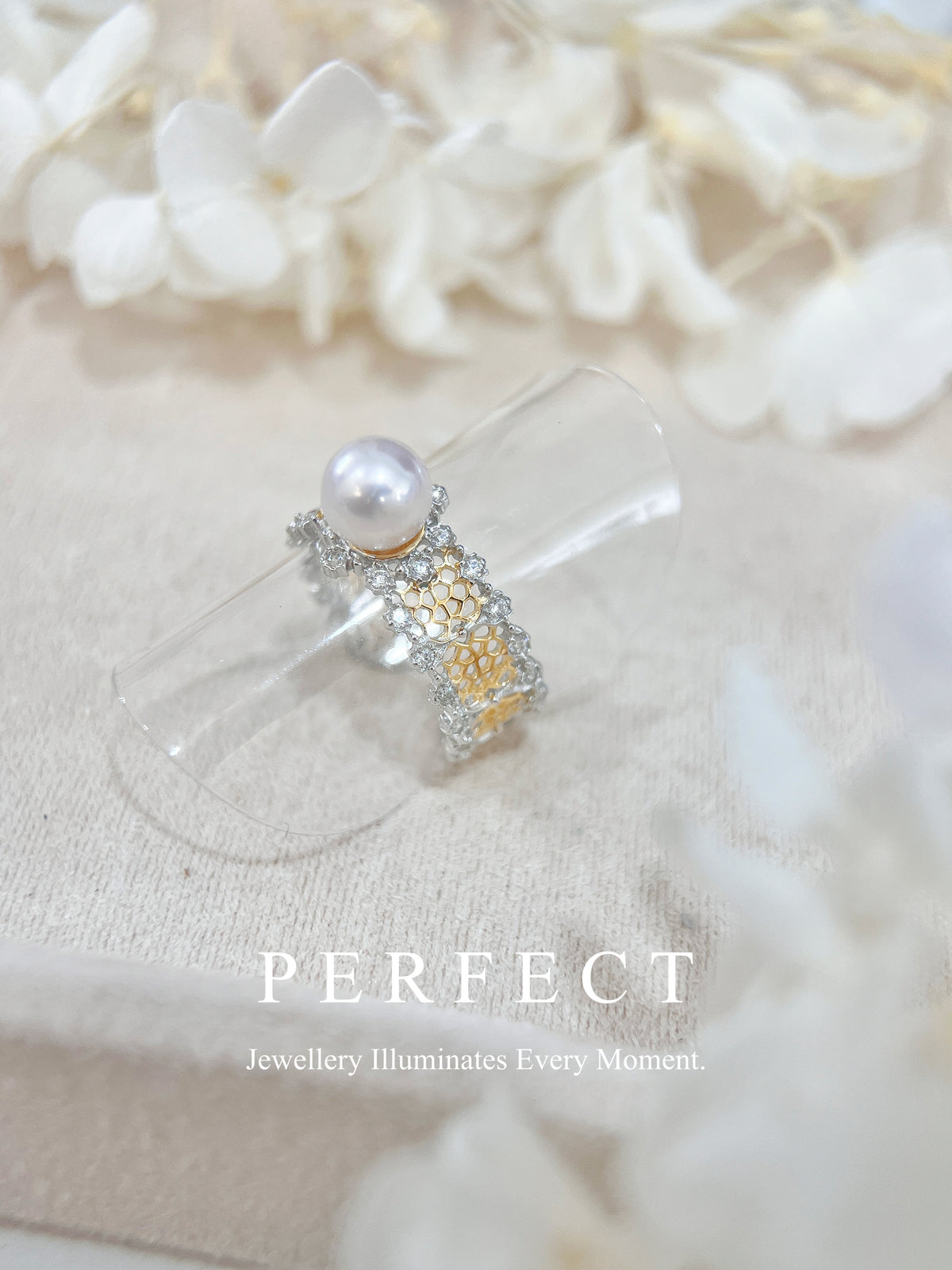6.5-7mm Japanese Akoya S925 Ring |義大利工藝日本akoya 蜂巢戒指