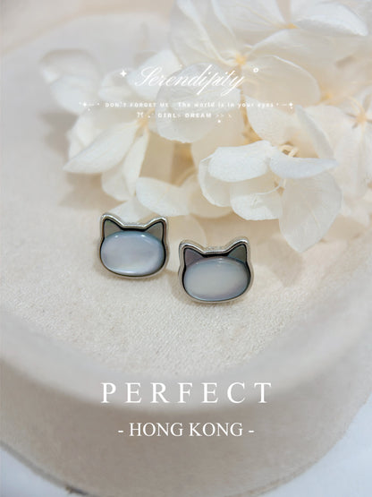 MOP Kitty Brass Earrings ｜ 黑蝶貝貓咪耳釘🐈‍⬛✨