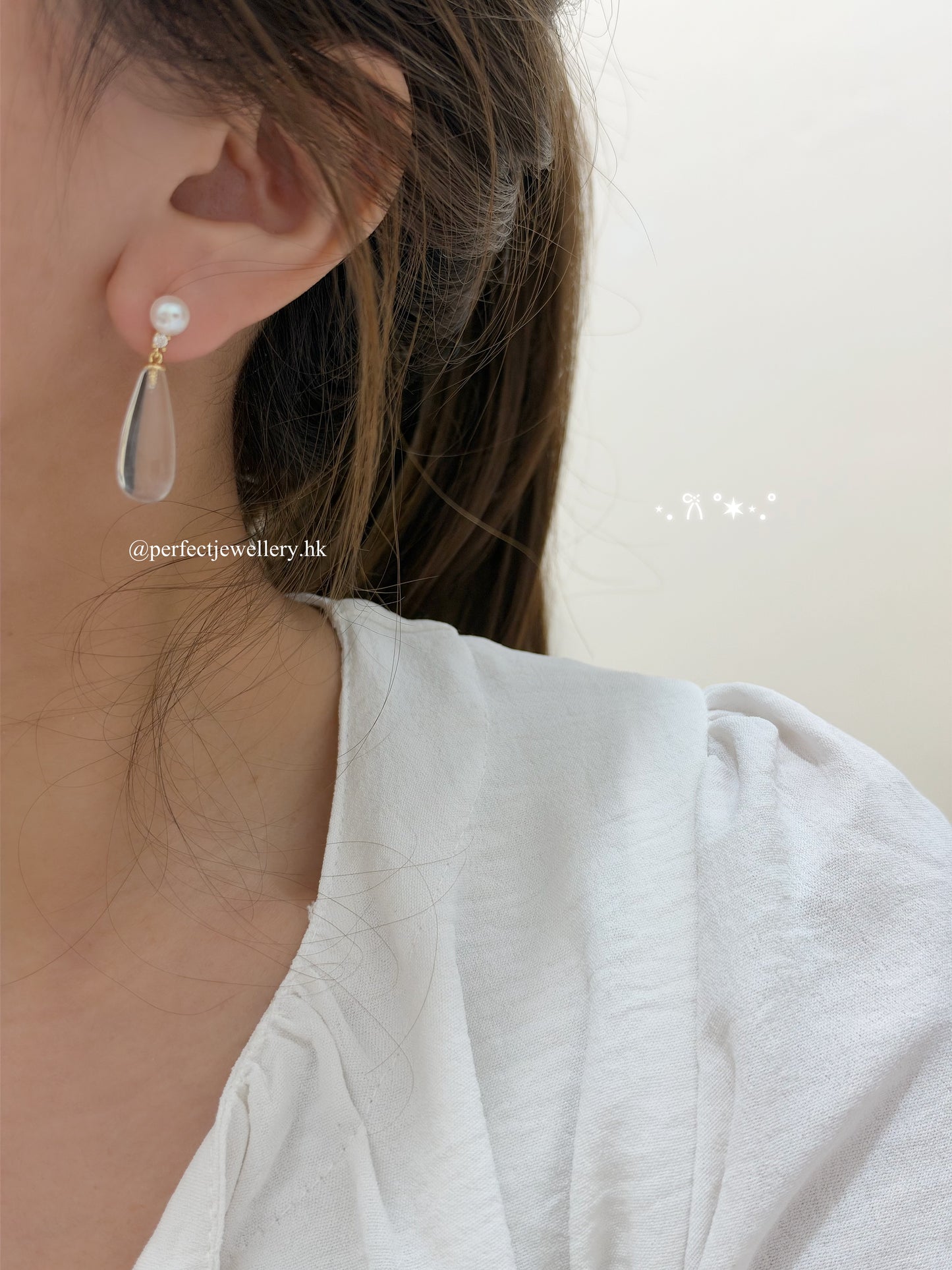 ✨Clear Quartz Freshwater Pearl Earrings | 水滴💧白水晶珍珠耳釘✨