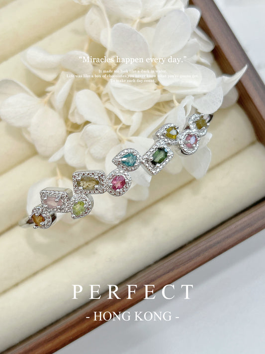 Rainbow Tourmaline Brass Bangle | 彩虹碧璽不規則手鐲