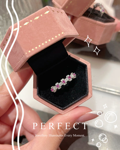 ✨0.5ct Pink Sapphire🌸 S925 Ring | 粉藍寶小花排戒指✨