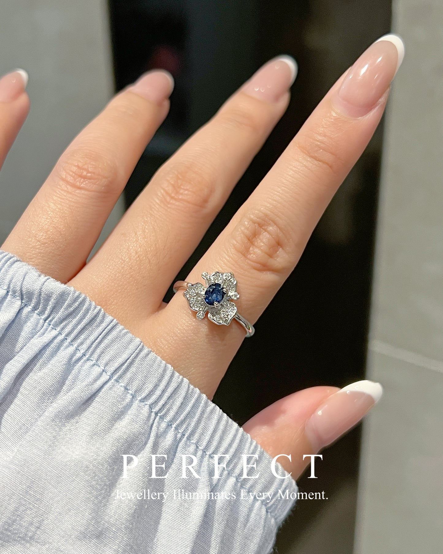 ✨0.4ct Blue Sapphire S925 Ring | 藍寶石三葉草☘️戒指✨
