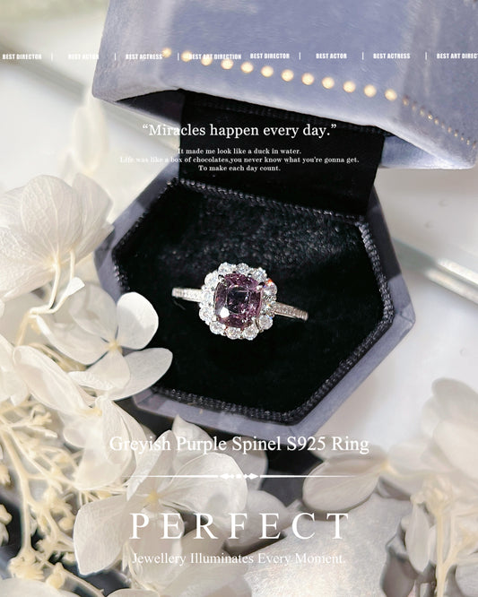 2.5ct Greyish Purple Spinel S925 Ring | 灰紫尖晶石方形戒指