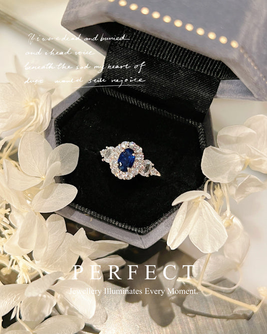0.6ct Blue Sapphire Trilogy S925 Ring | 藍寶石三石戒指