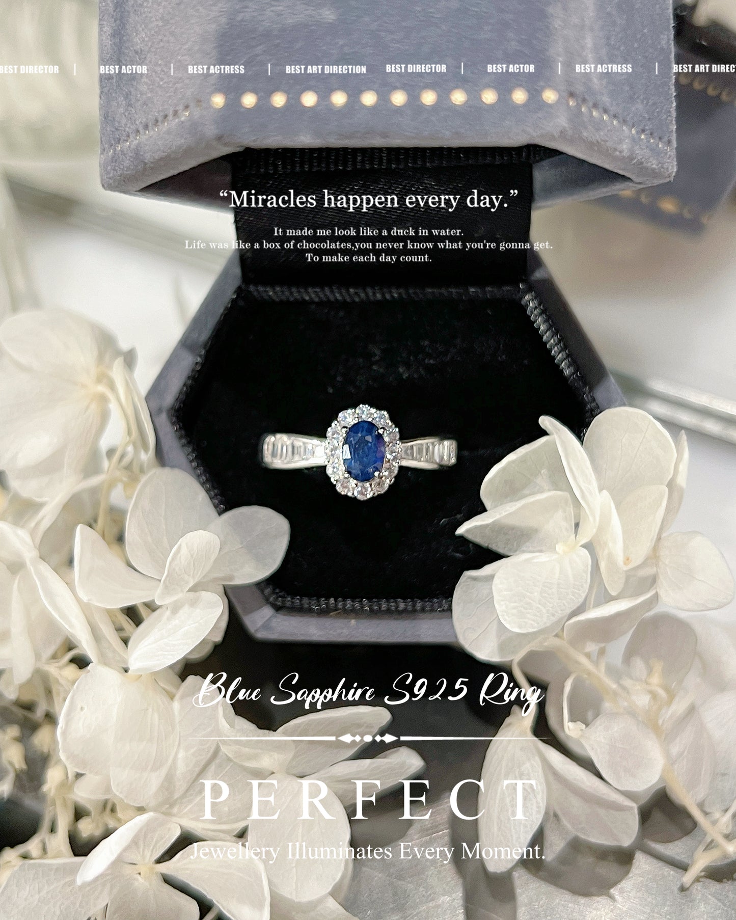 0.6ct Blue Sapphire S925 Ring | 藍寶石梯方圍鑲戒指