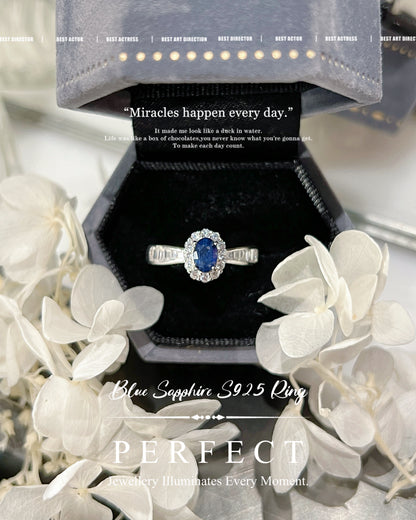 0.6ct Blue Sapphire S925 Ring | 藍寶石梯方圍鑲戒指