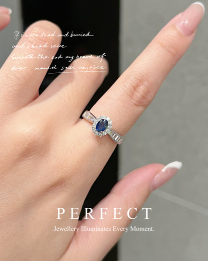 0.6ct Blue Sapphire S925 Ring | 藍寶石梯方圍鑲戒指