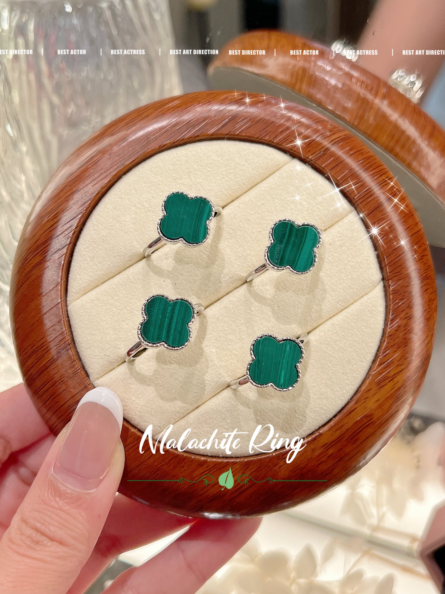 ✨💚Malachite Clover Brass Ring |孔雀石四葉草🍀戒指✨