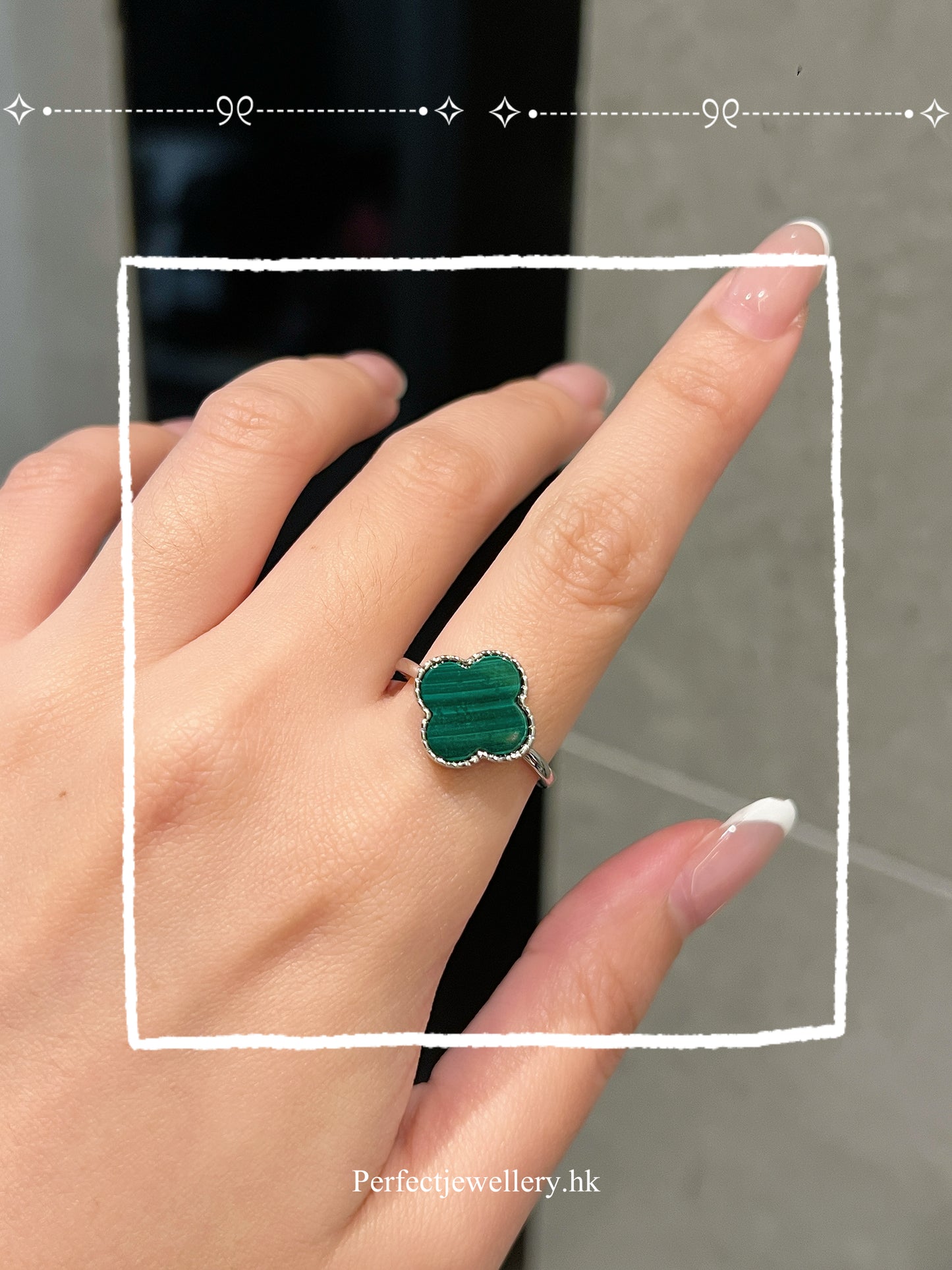 ✨💚Malachite Clover Brass Ring |孔雀石四葉草🍀戒指✨