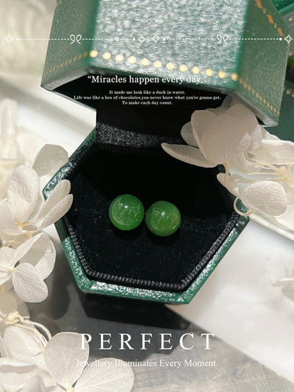 Hetian Jade S925 Earrings | 和田玉圓珠耳釘