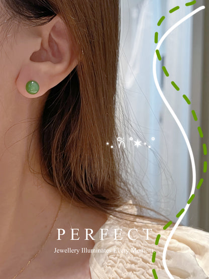 Hetian Jade S925 Earrings | 和田玉圓珠耳釘