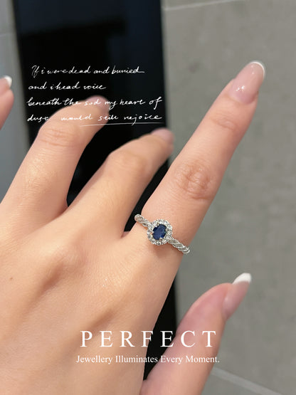 0.4ct Blue Sapphire S925 Ring | 藍寶石圍鑲麻花戒指